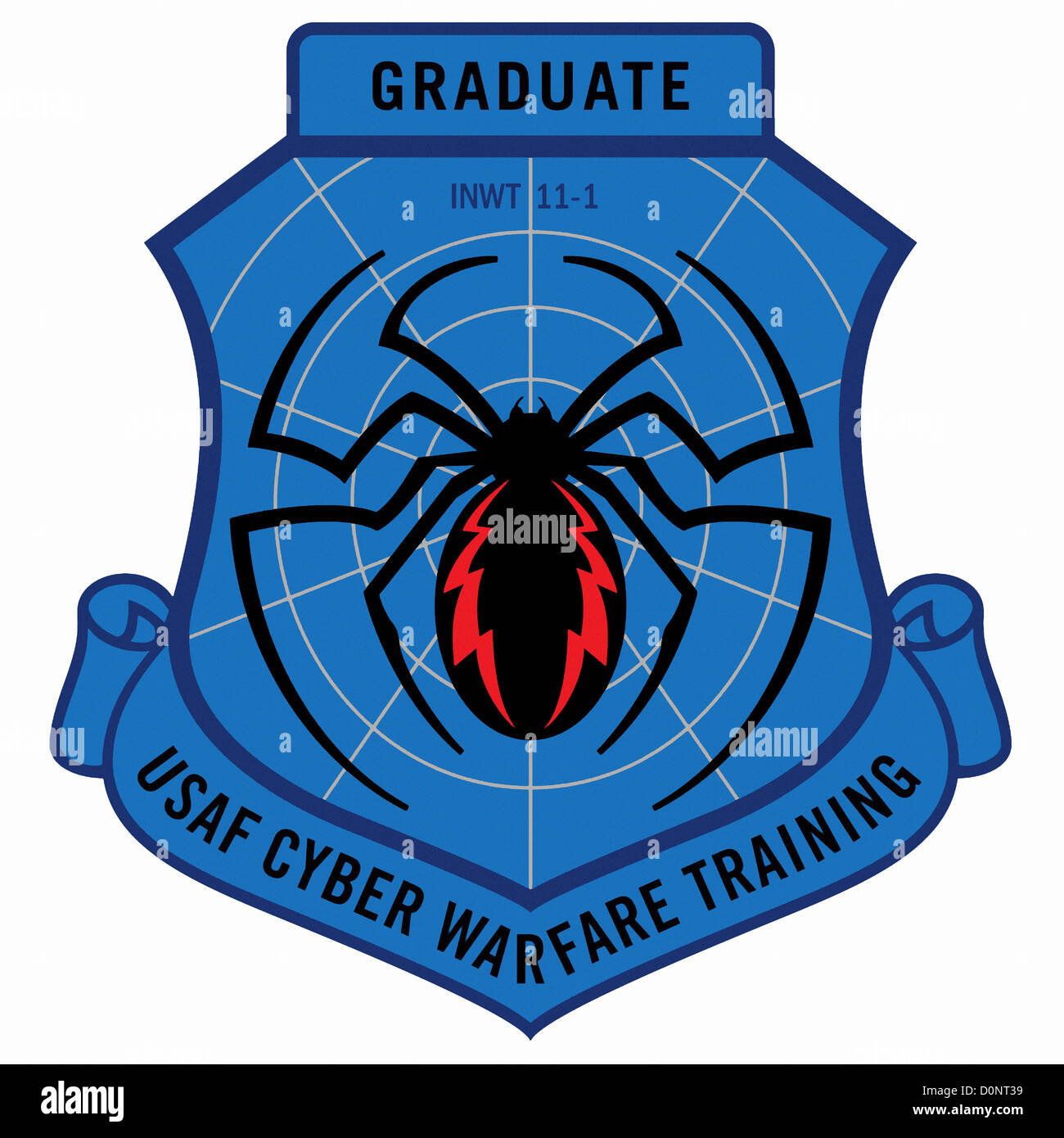 The service patch for a graduate of the U.S. Air Force's Cyber Warfare Training, which consists of a spider in a web. Stock Photo