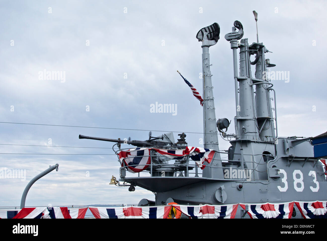 WWII era submarine USS Pampanito. Conning tower with radar and