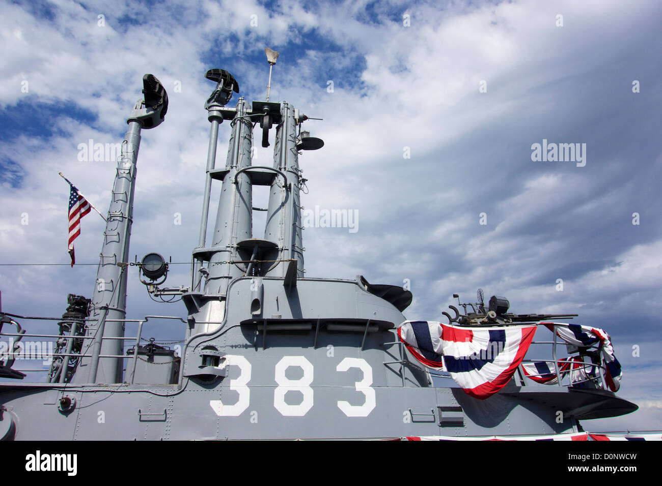 WWII era submarine USS Pampanito. Conning tower with radar and