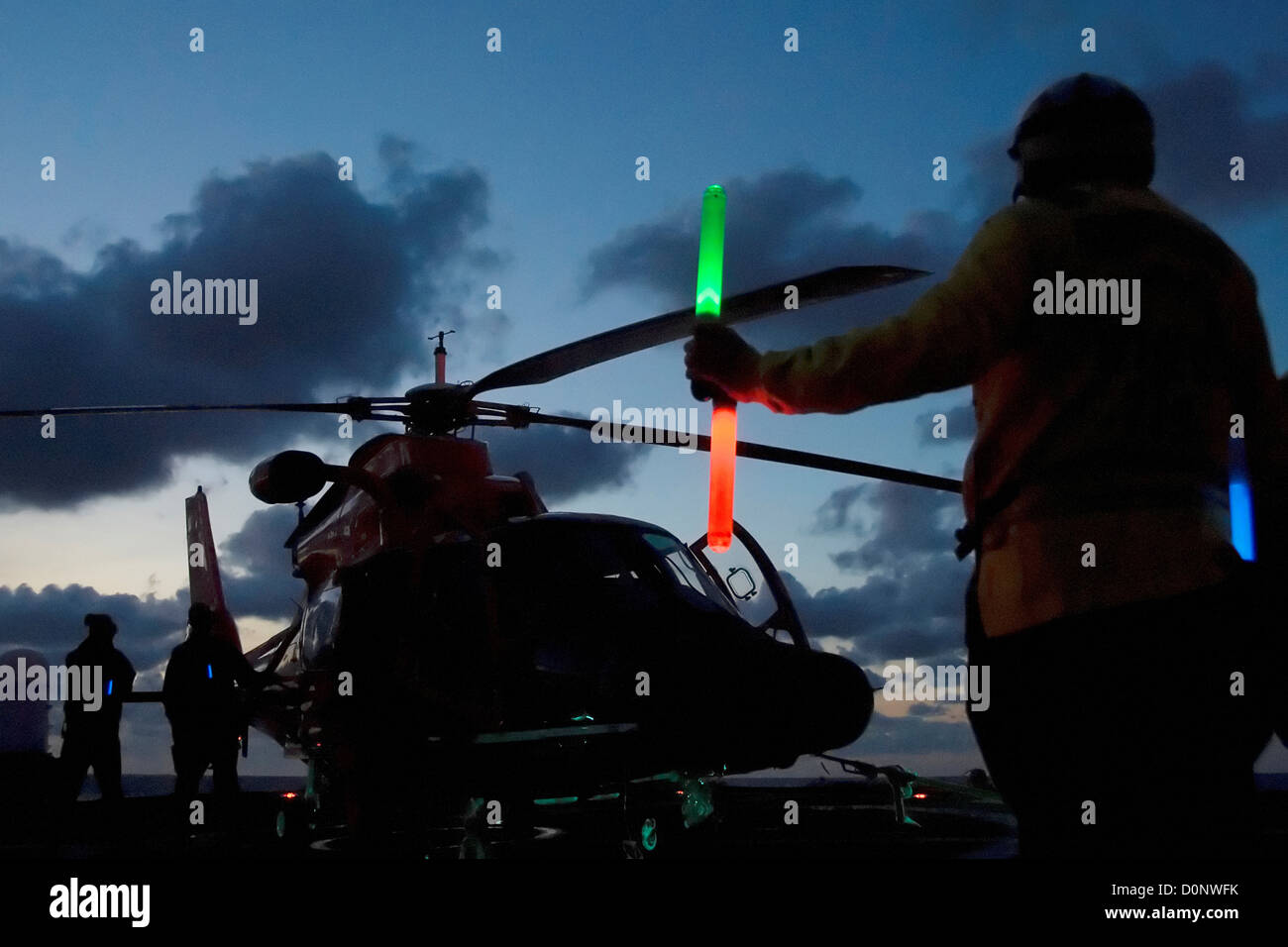 Helicopter Landing At Night Stock Photo Alamy