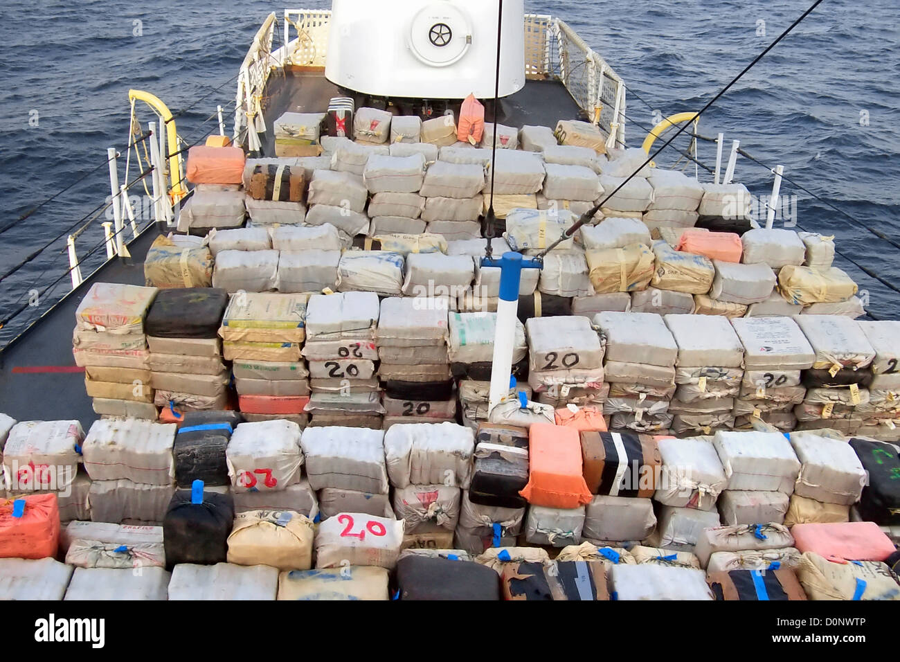Cocaine On Deck of Freighter Stock Photo