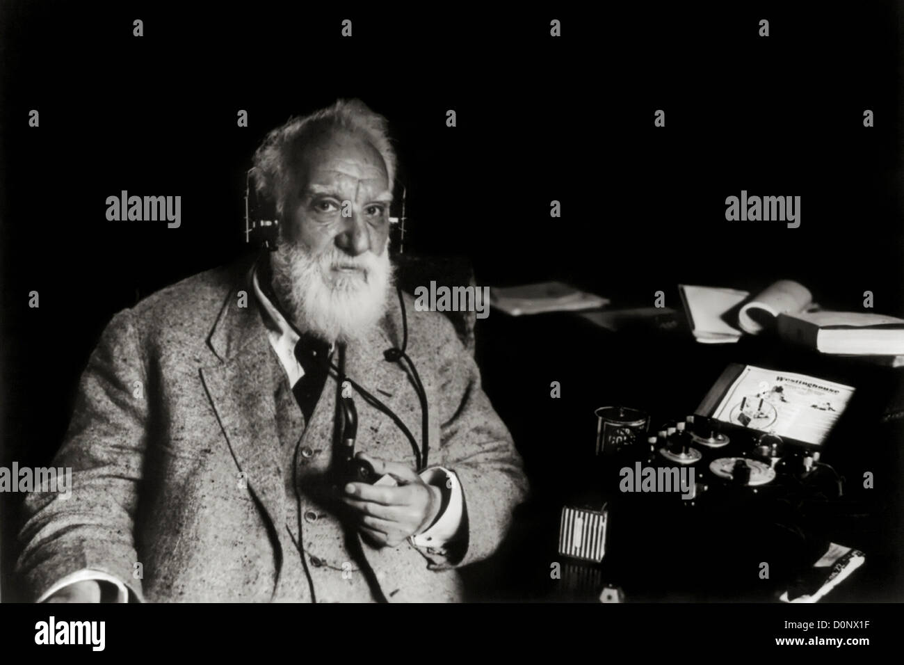 Alexander Graham Bell Using Radiophone Stock Photo