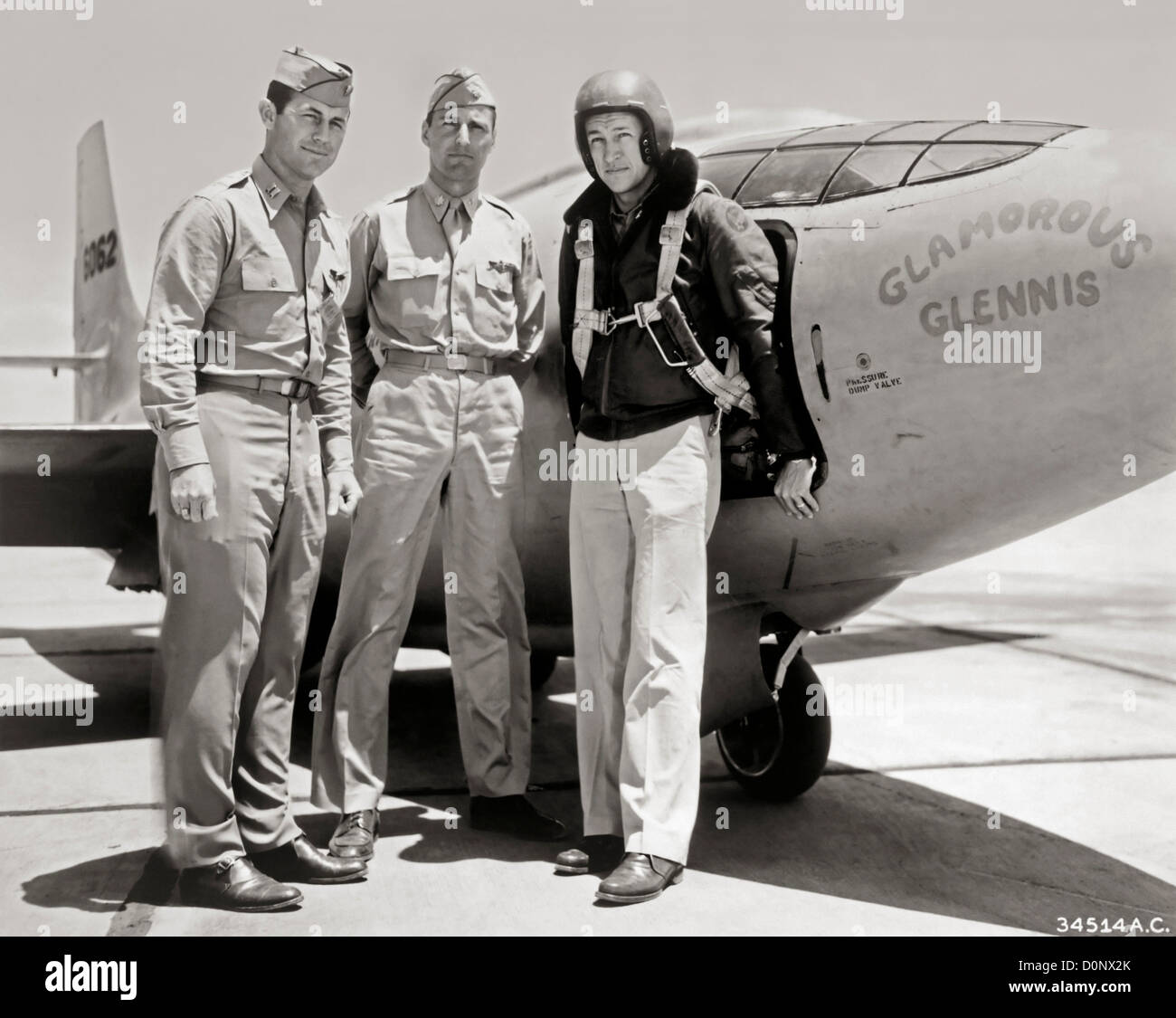 Pilots of XS-1 Stand by 'Glamorous Glennis' Stock Photo