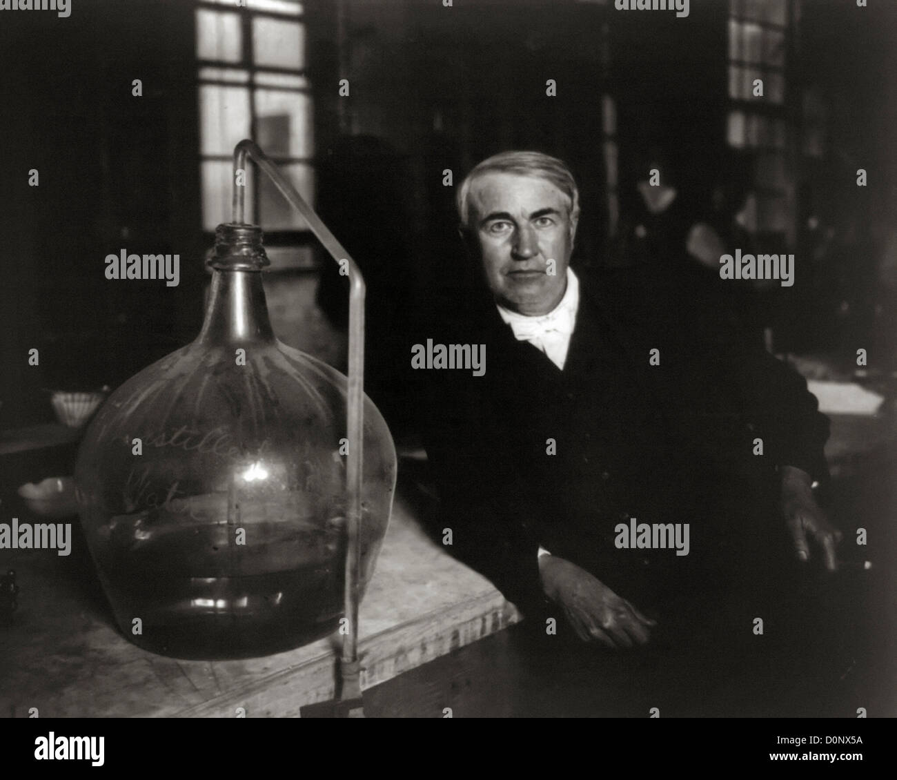 Inventor Thomas Edison and Bottle of Distilled Water Stock Photo Alamy