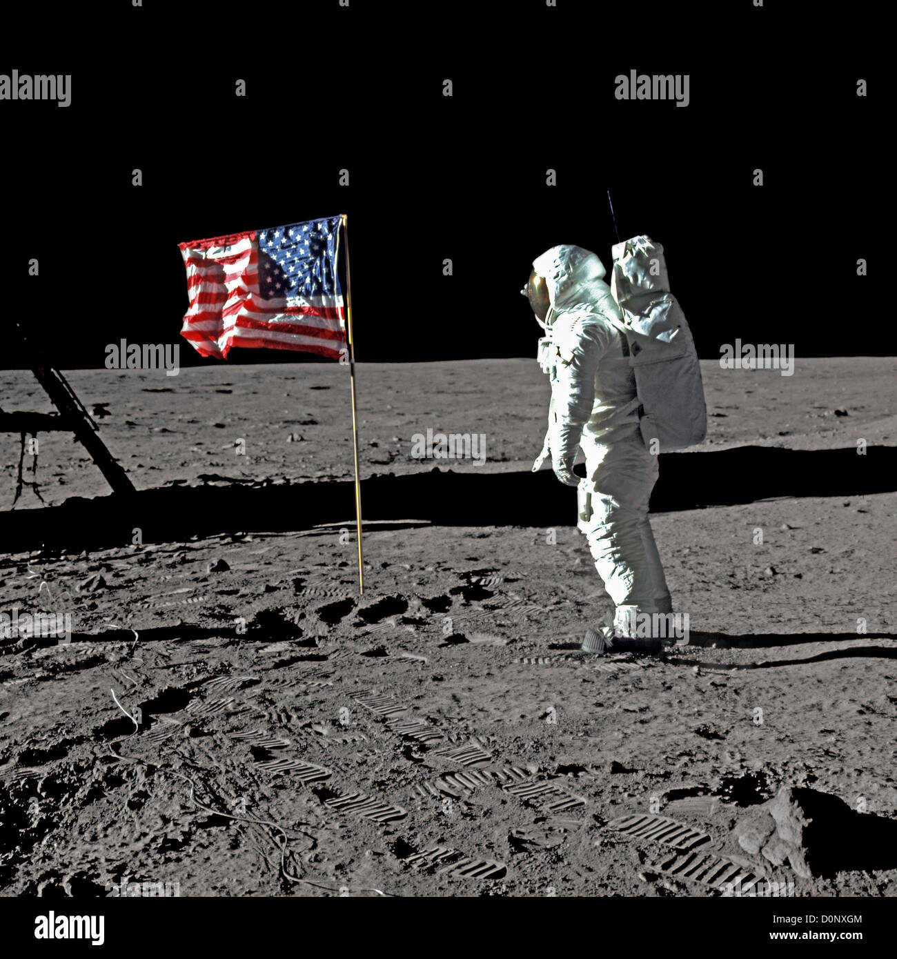 Buzz Aldrin Salutes the Flag During Apollo 11 Mission Stock Photo