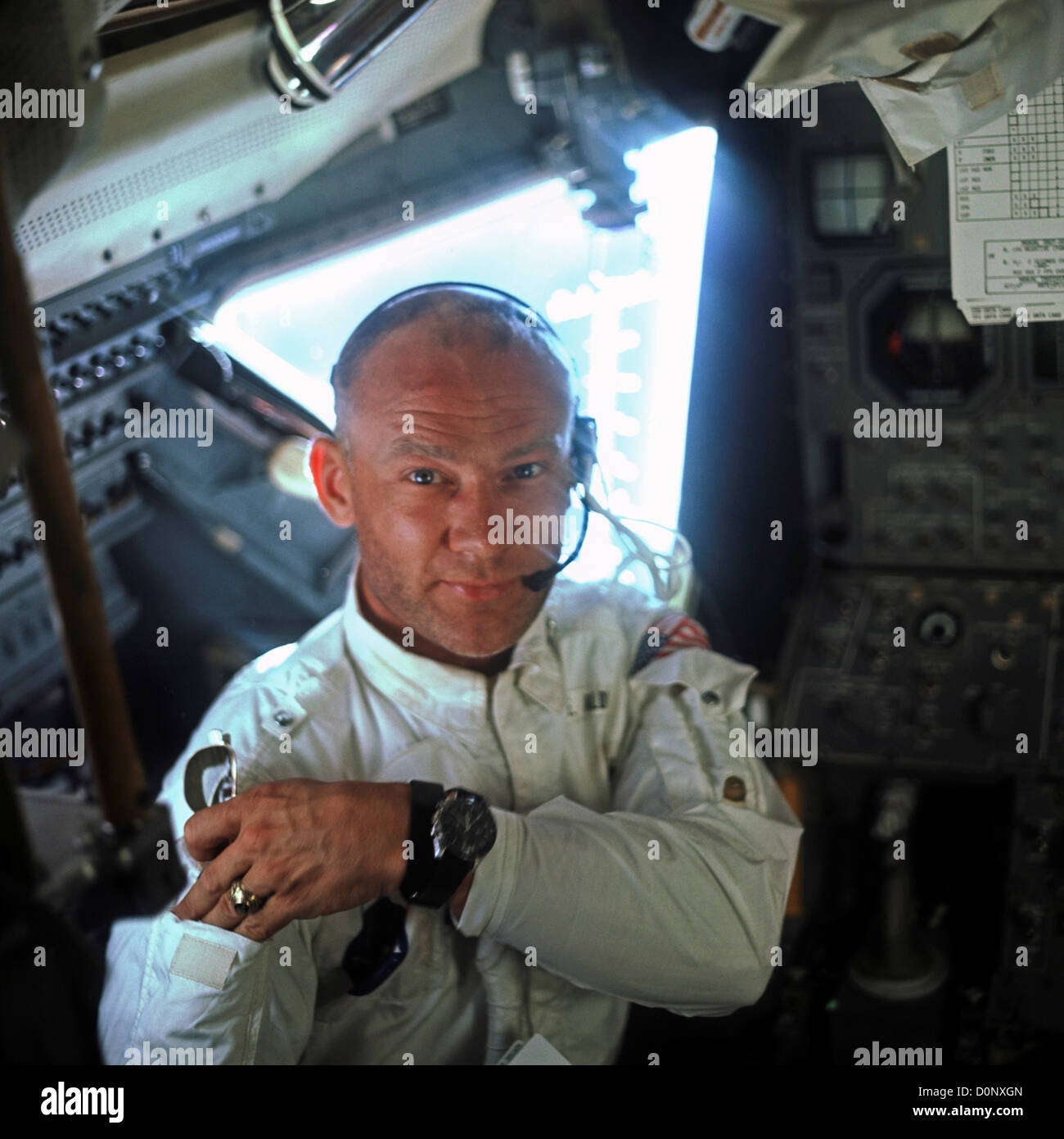 Buzz Aldrin Aboard the Eagle Lunar Module During Apollo 11 Mission Stock Photo