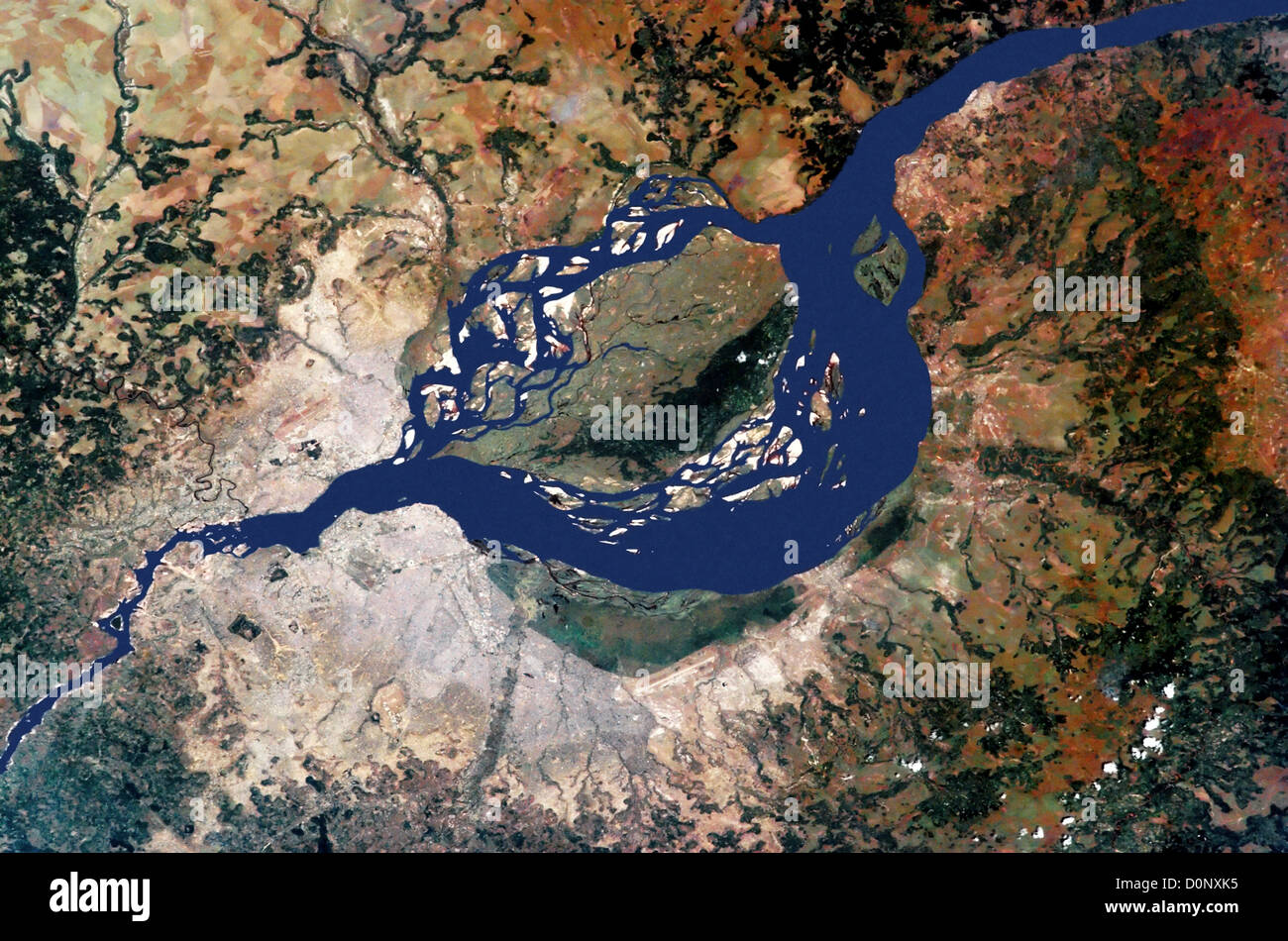 Two Cities at the Congo River From International Space Station in Earth Orbit Stock Photo
