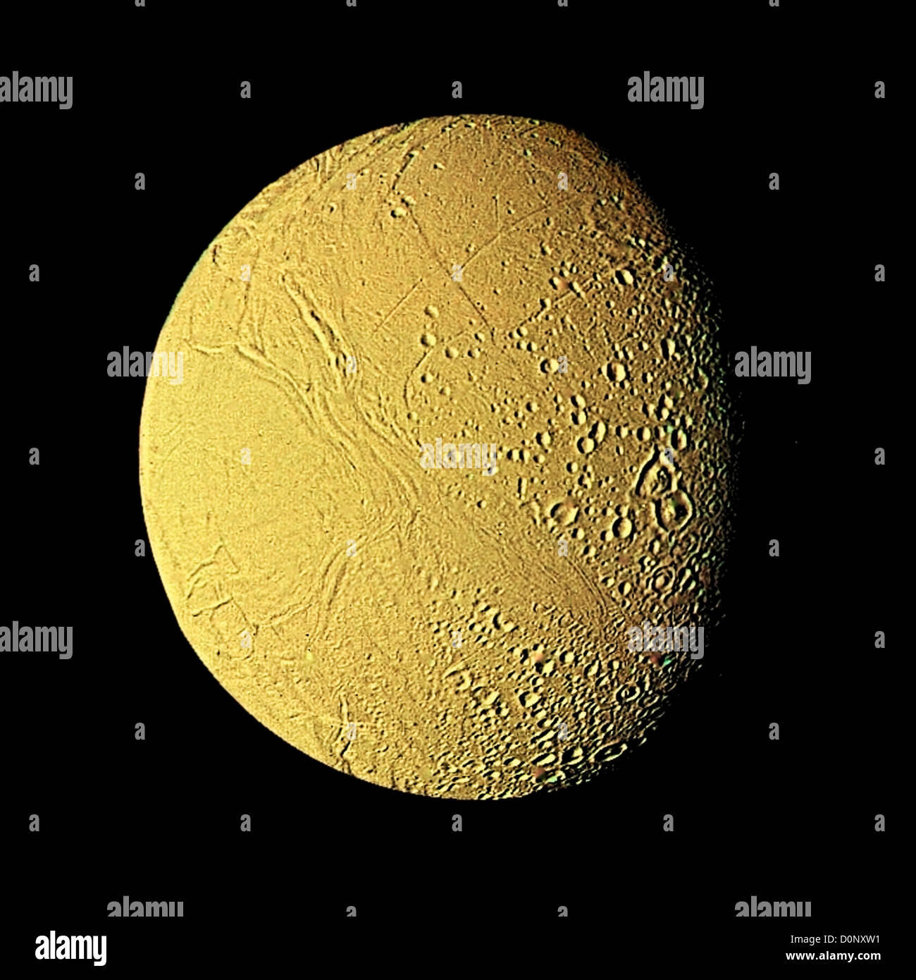 Saturn's Moon Enceladus by Voyager 2 Stock Photo