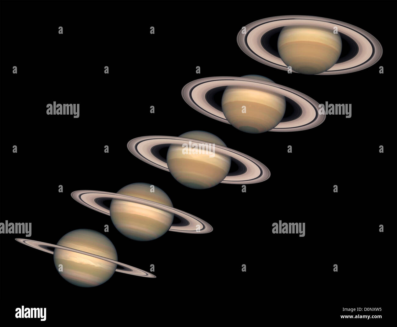 A Change of Seasons on Saturn, as Seen by Hubble Space Telecope Stock Photo