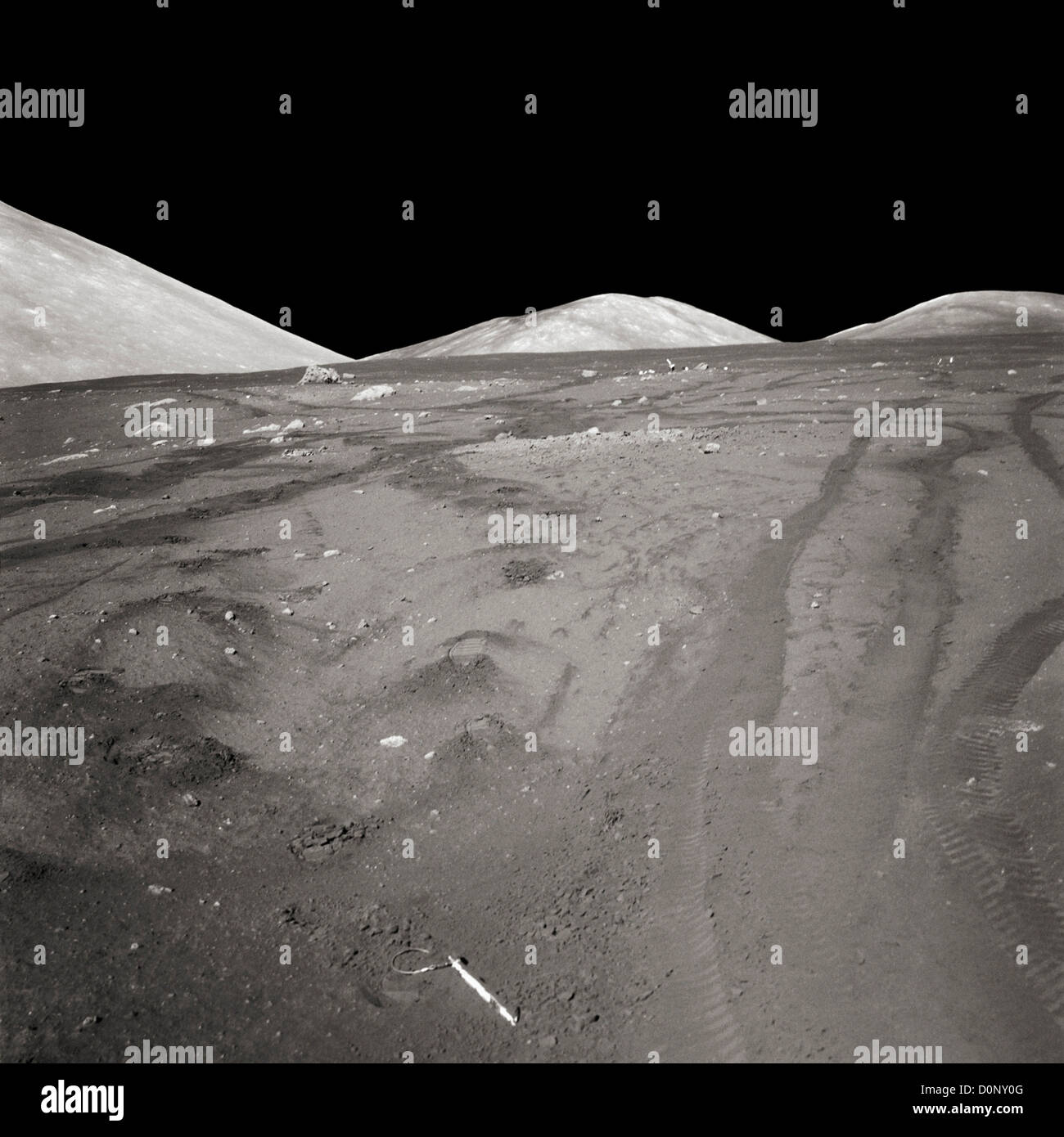 Apollo 17 - Dune Buggy Tracks on the Moon Stock Photo