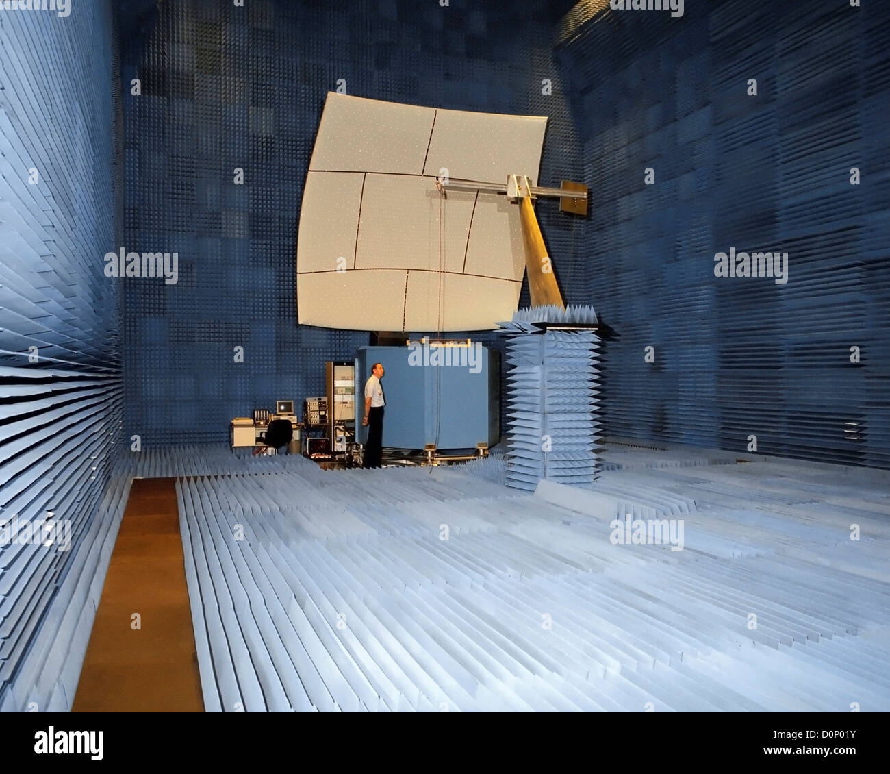 Dual Reflector System in Anechoic Chamber Stock Photo