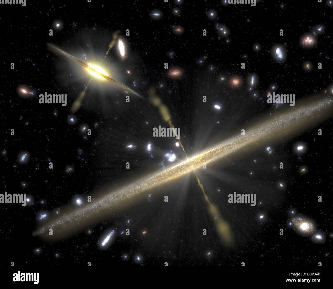 Artist's Conception of Galaxies with Black Holes Stock Photo