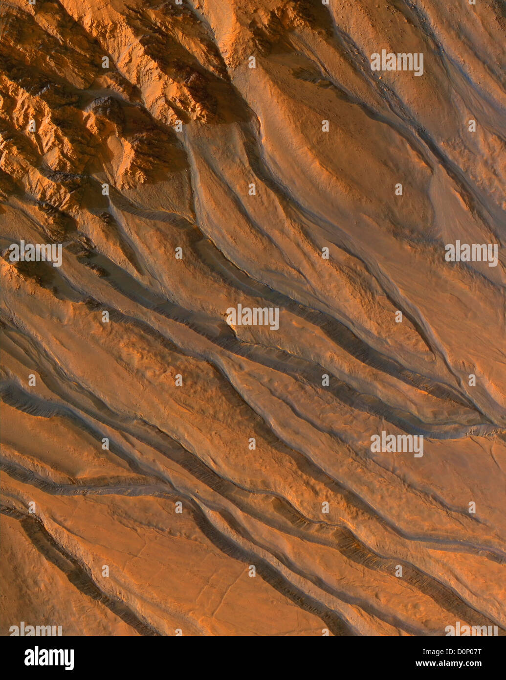 Gully Channels in a Crater Seen by Mars Reconnaissance Orbiter Stock Photo