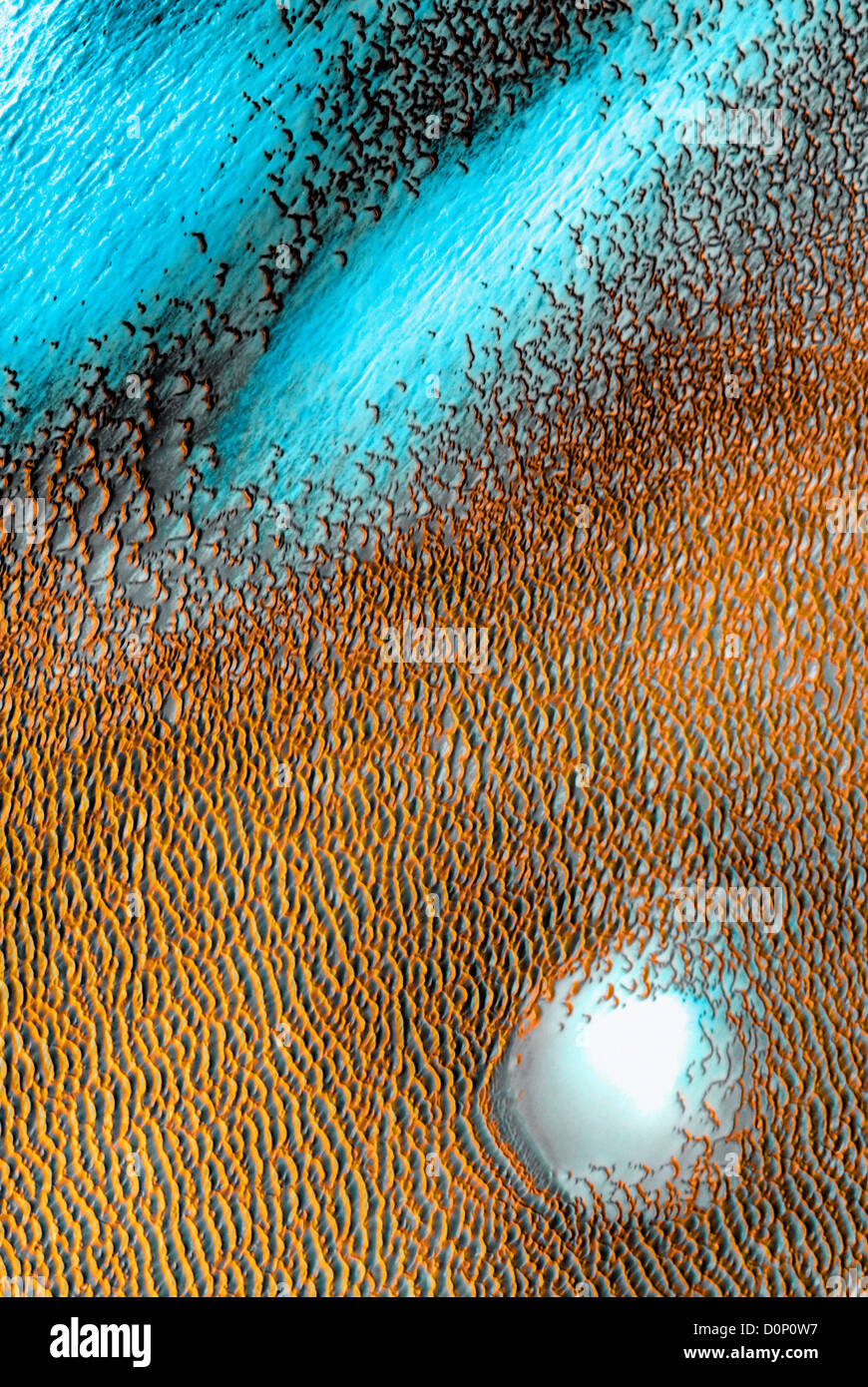 False-Color Image of Polar Dunes on Mars by Mars Odyssey Stock Photo