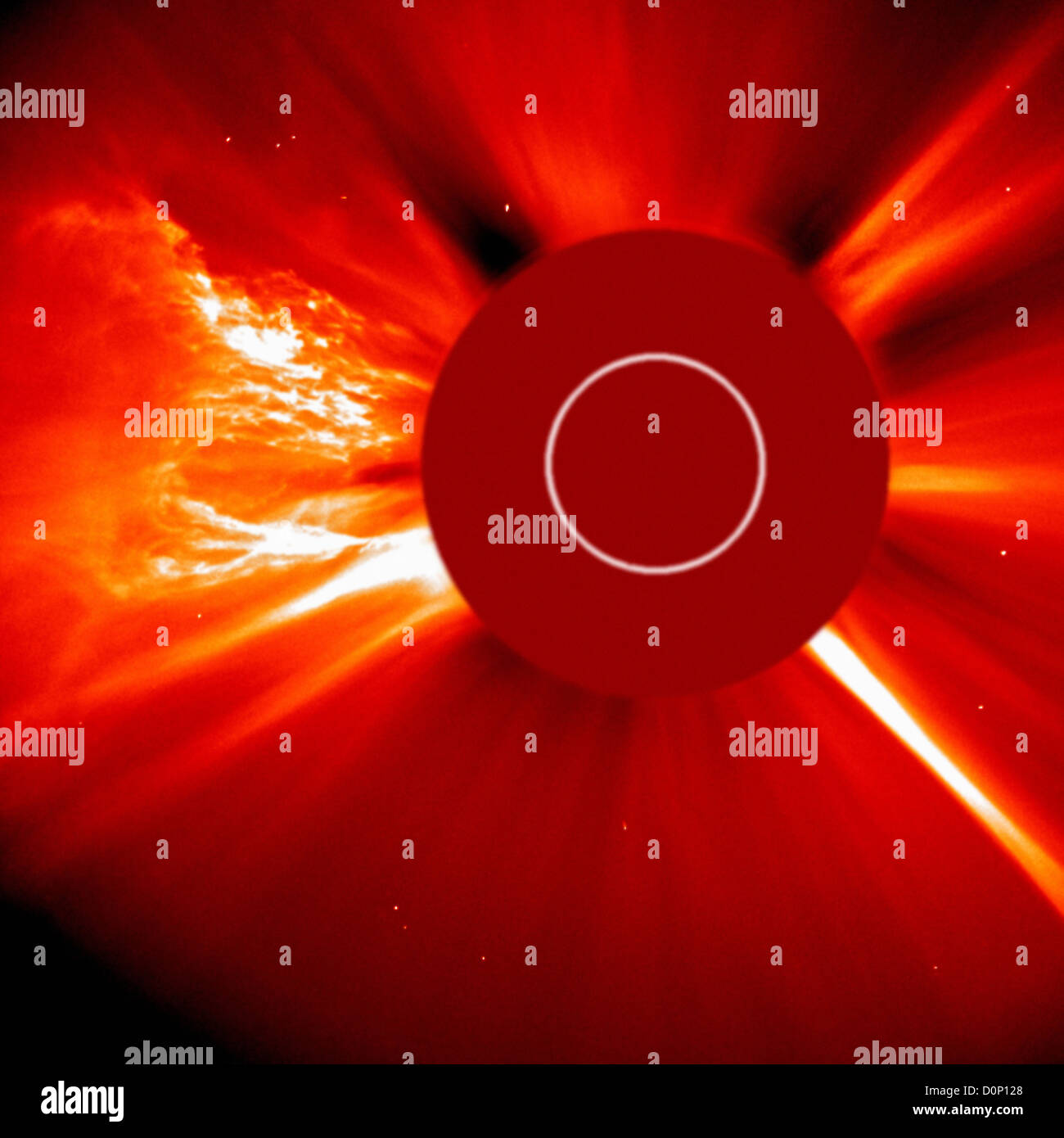 The C2 coronagraph Solar Heliospheric Observatory (SOHO) captured this image very large coronal mass ejection solar flare in Stock Photo