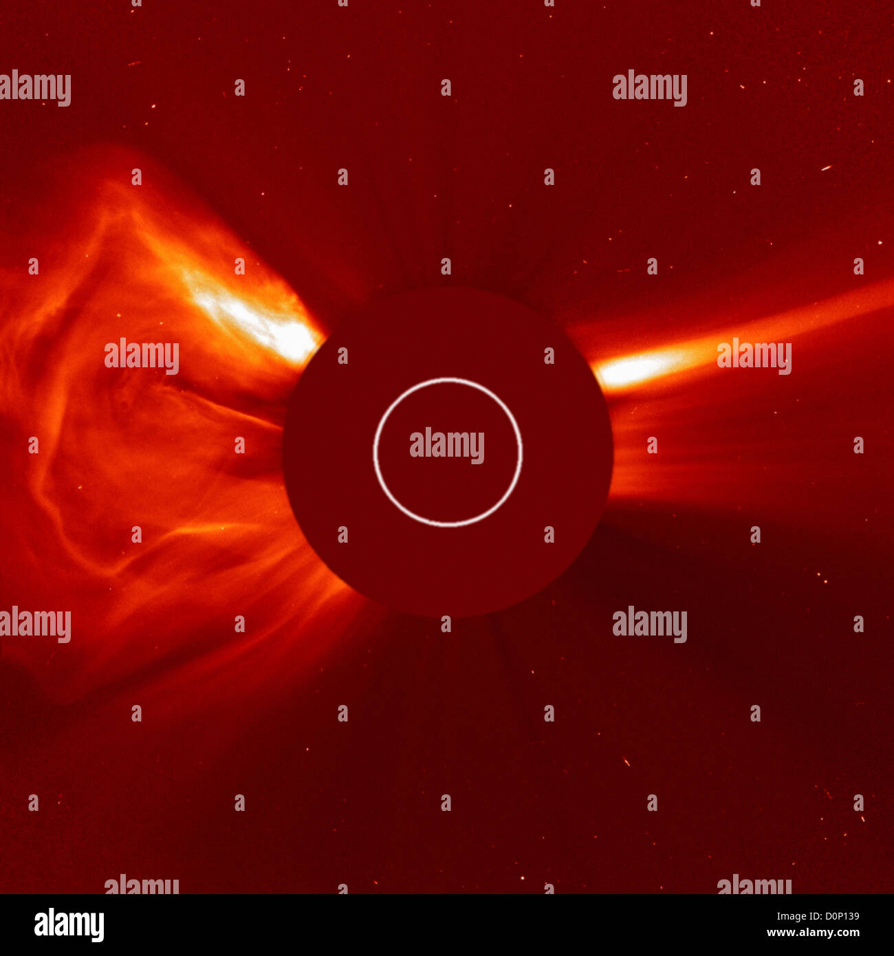 A bright expansive coronal mass ejection (CME) unfurled itself over about eight-hour period. As seen in Solar Heliospheric Stock Photo