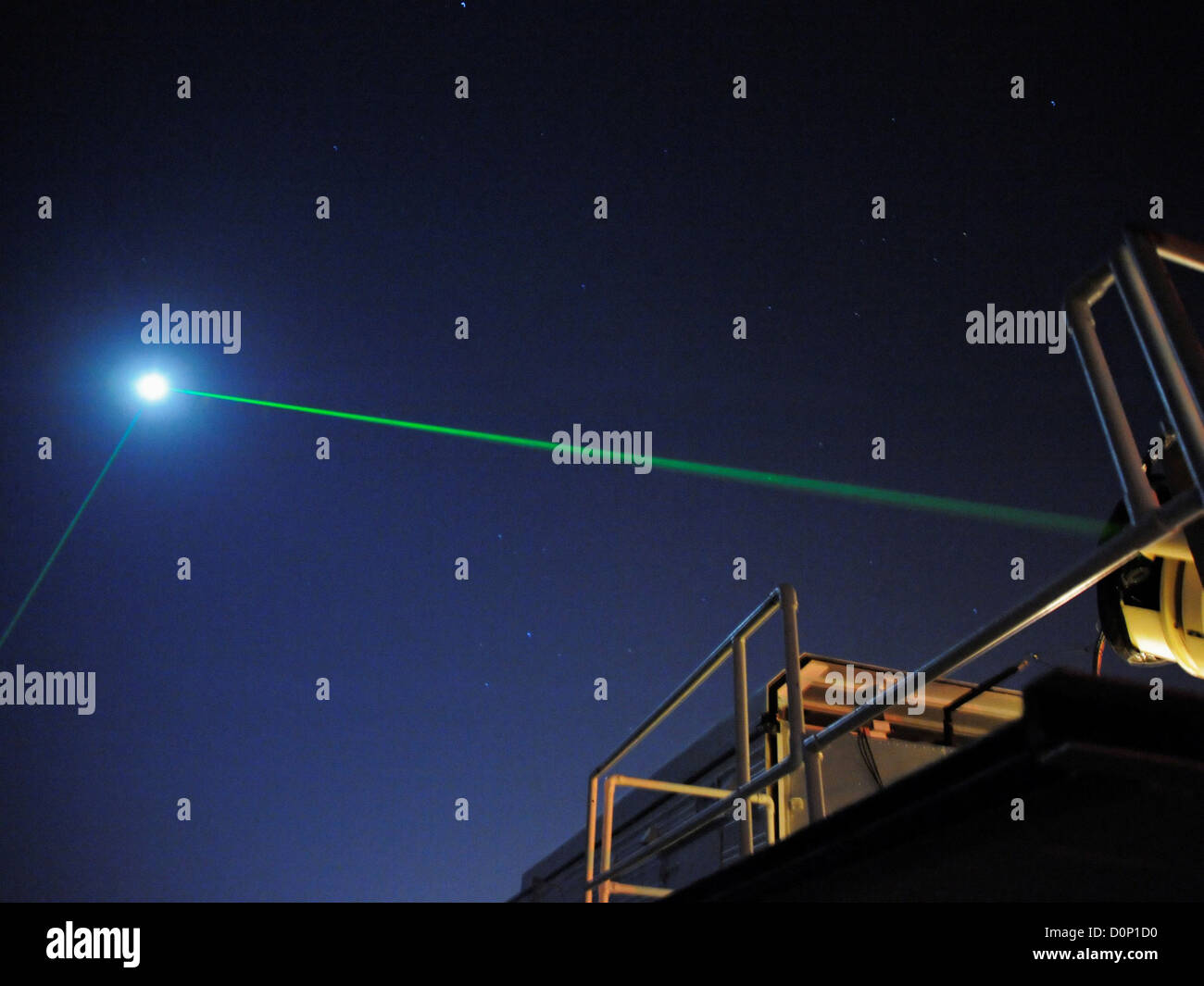 Laser Ranging Facility Aiming at Moon Stock Photo