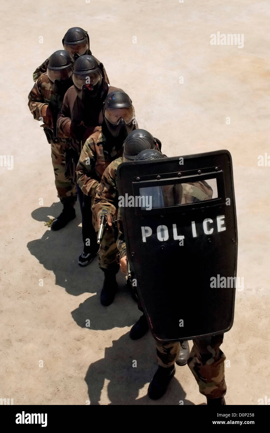 Security Training in Riot Gear Stock Photo