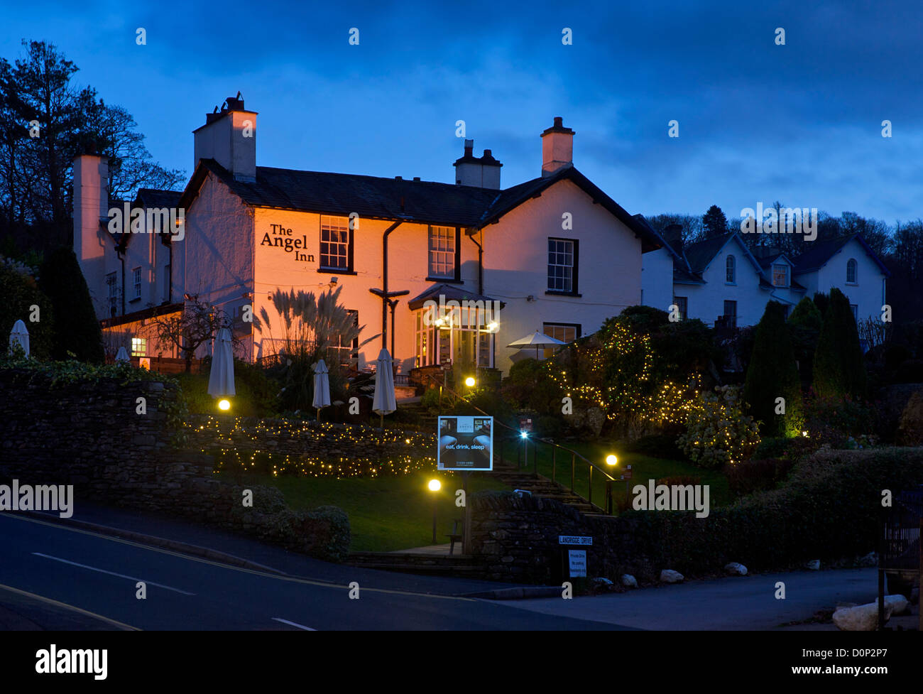 The Angel Inn at night, Bowness, Lake District National Park, Cumbria, England UK Stock Photo