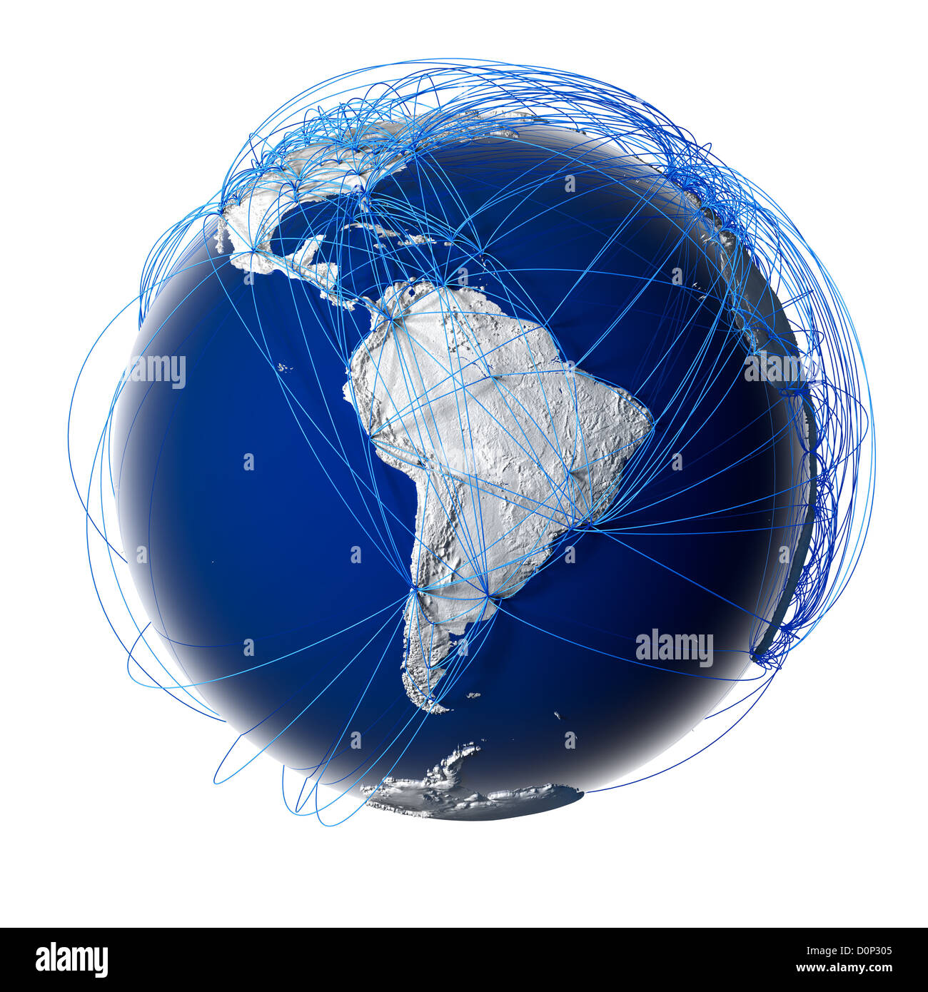 Major global aviation routes on the globe Stock Photo