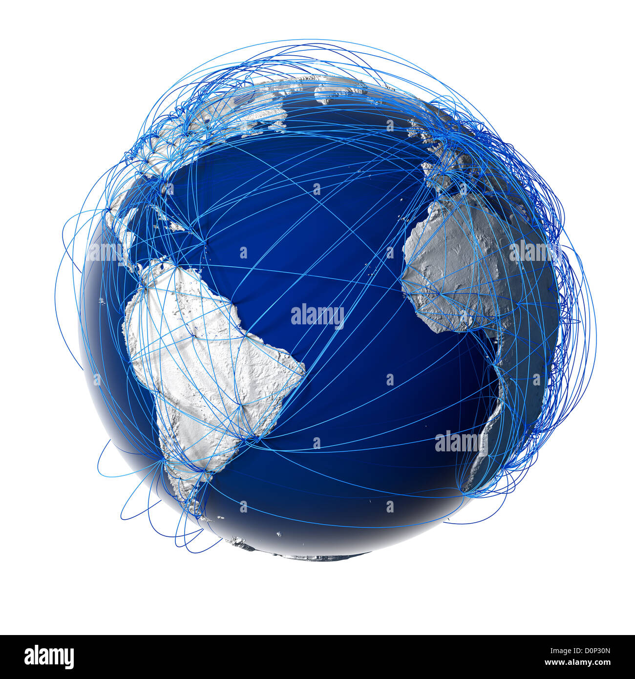 Major global aviation routes on the globe Stock Photo
