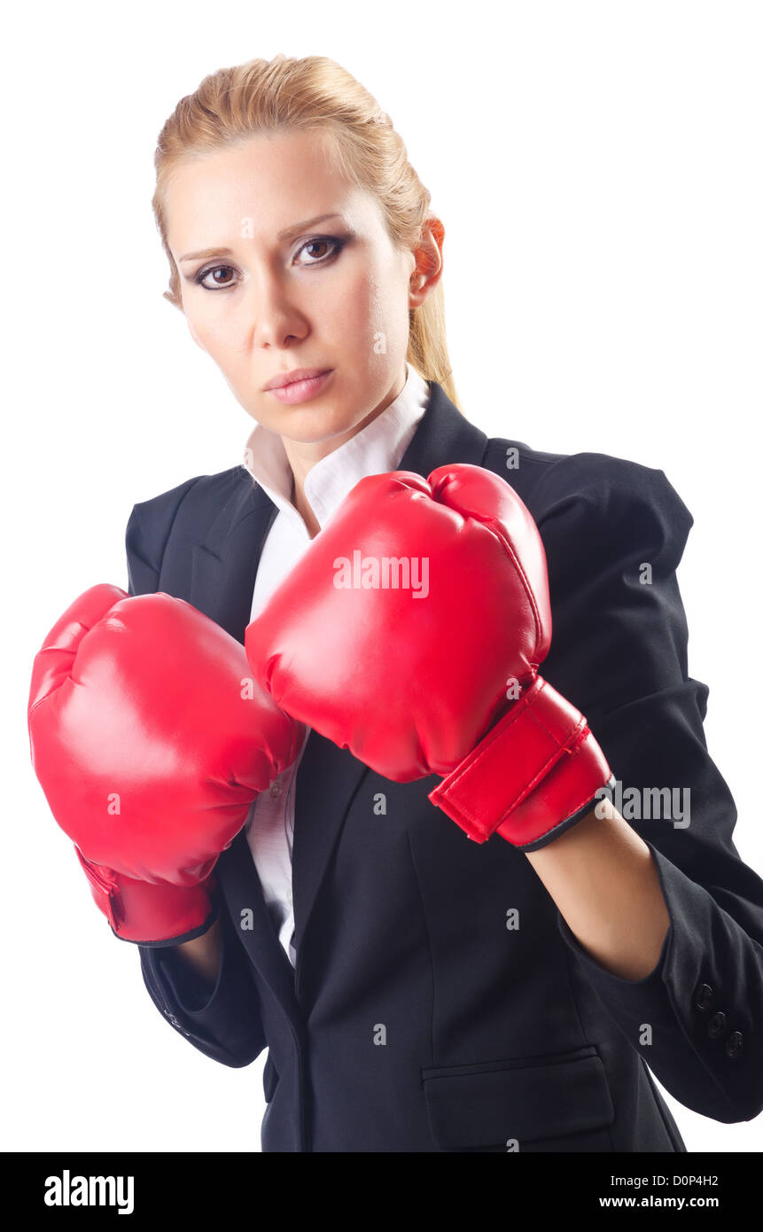 Woman boxer isolated on white Stock Photo Alamy