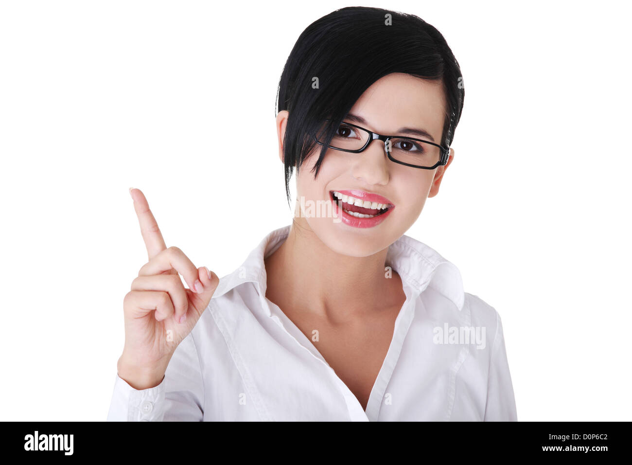 Beautiful business woman showing copy space , isolated on white Stock ...