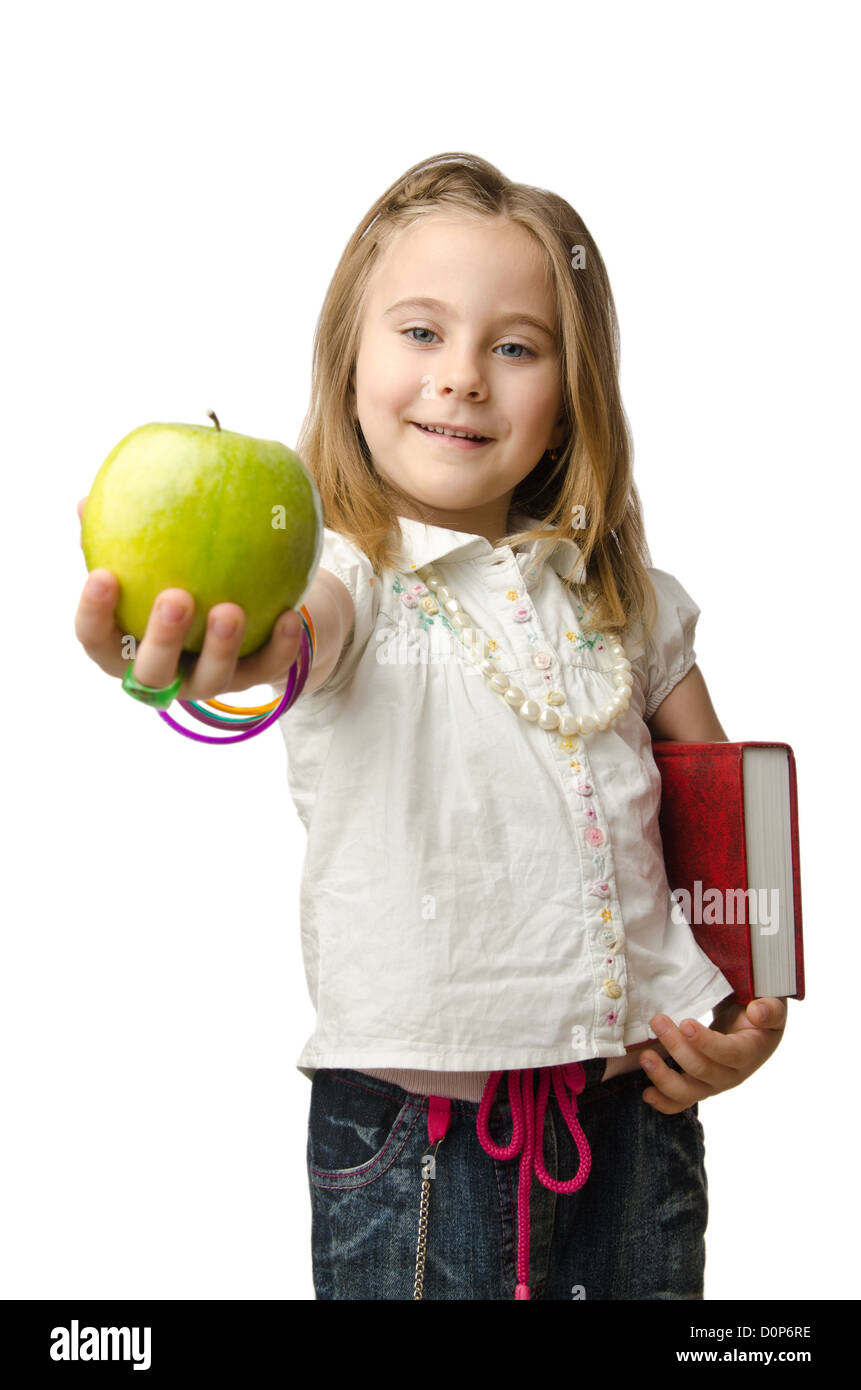 Little girl with apple Stock Photo - Alamy