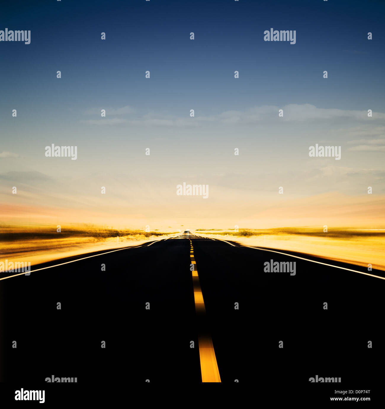 vibrant image of highway and blue sky Stock Photo