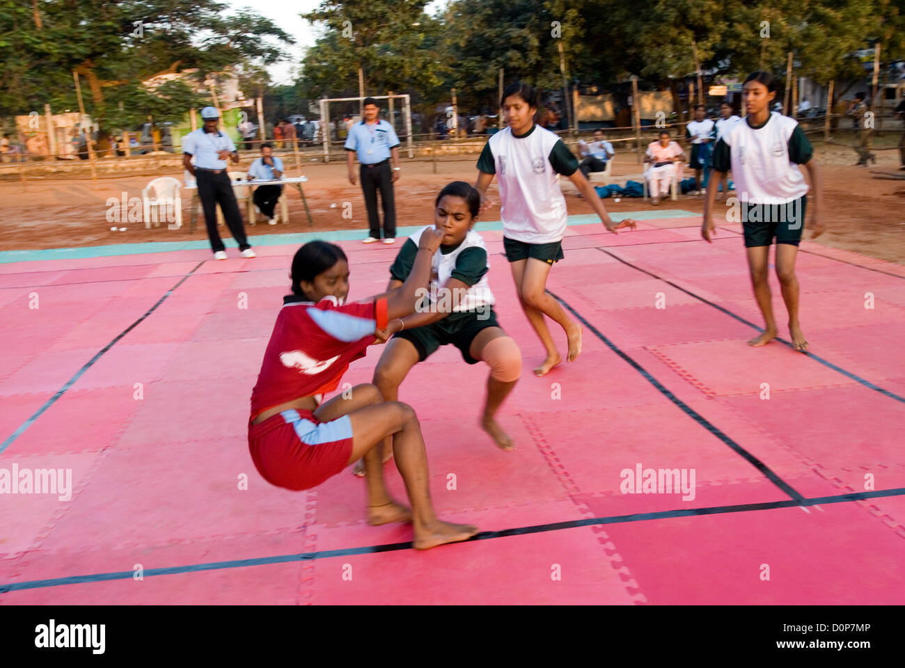 Girls playing kabaddi in nehru stadium near coimbatore,tamil nadu,india Stock Photo