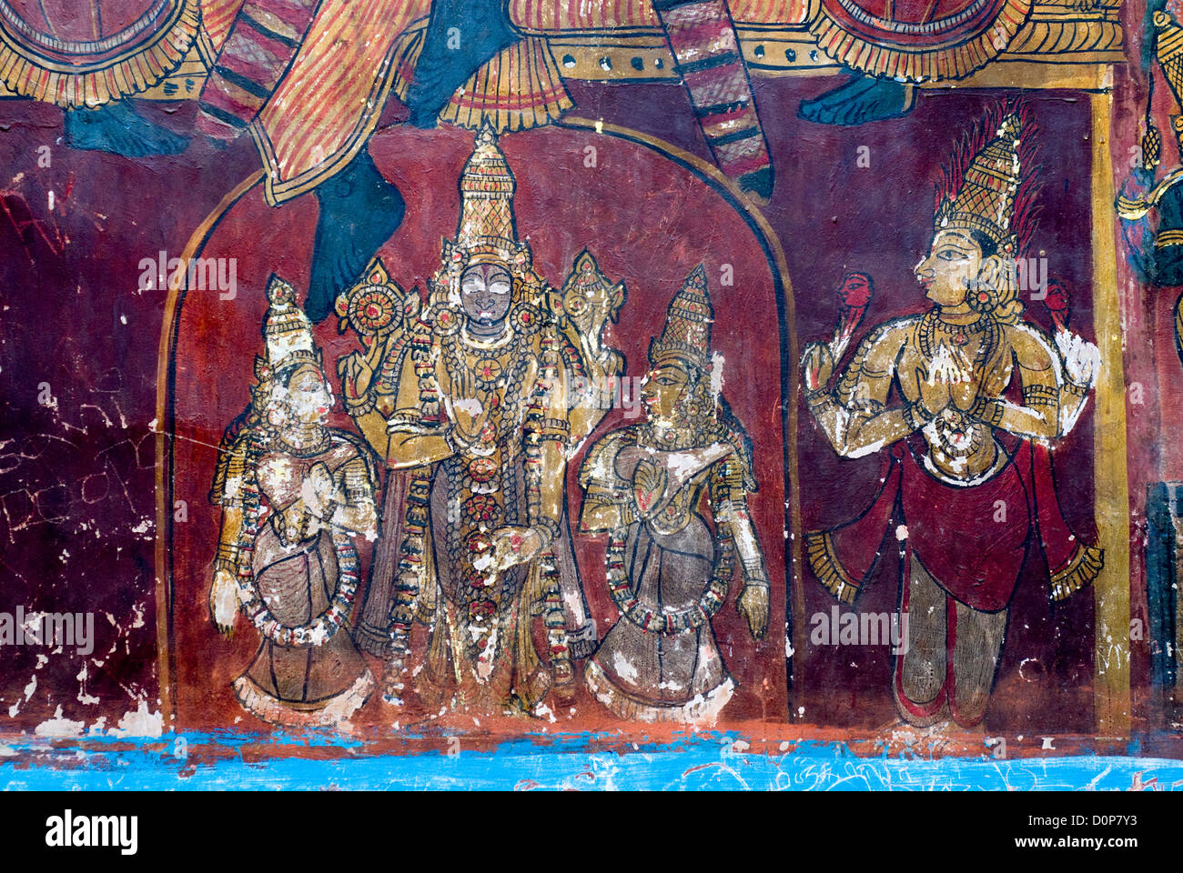 17th century Murals in Varadaraja Perumal (Vishnu) temple in kanchipuram,  Tamil Nadu, India Stock Photo - Alamy