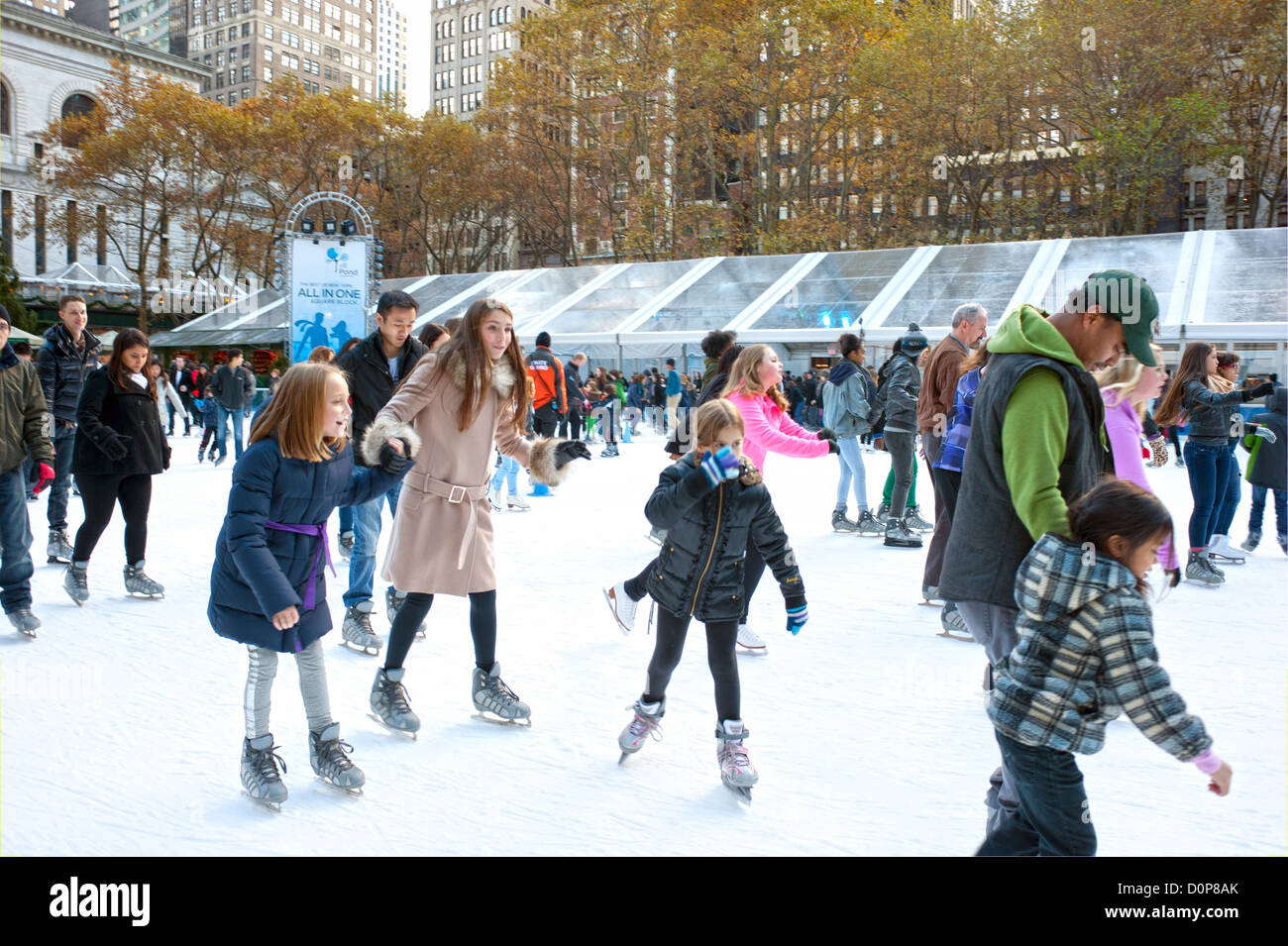 People skating at Citi Pond at Bryant Park in Manhattan on the Thanksgiving weekend, Nov. 24, 2012. Stock Photo