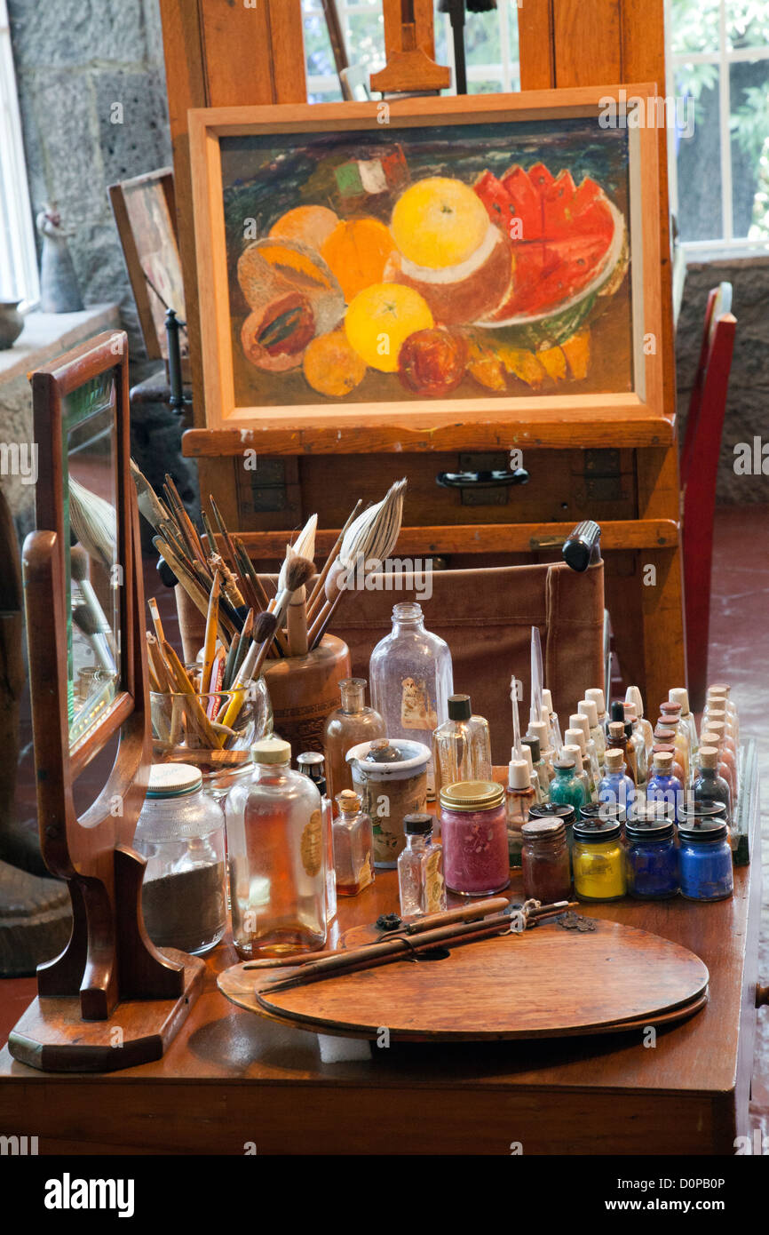 Museo Frida Kahlo - Interior of Studio Space in Coyoacan in Mexico City DF Stock Photo