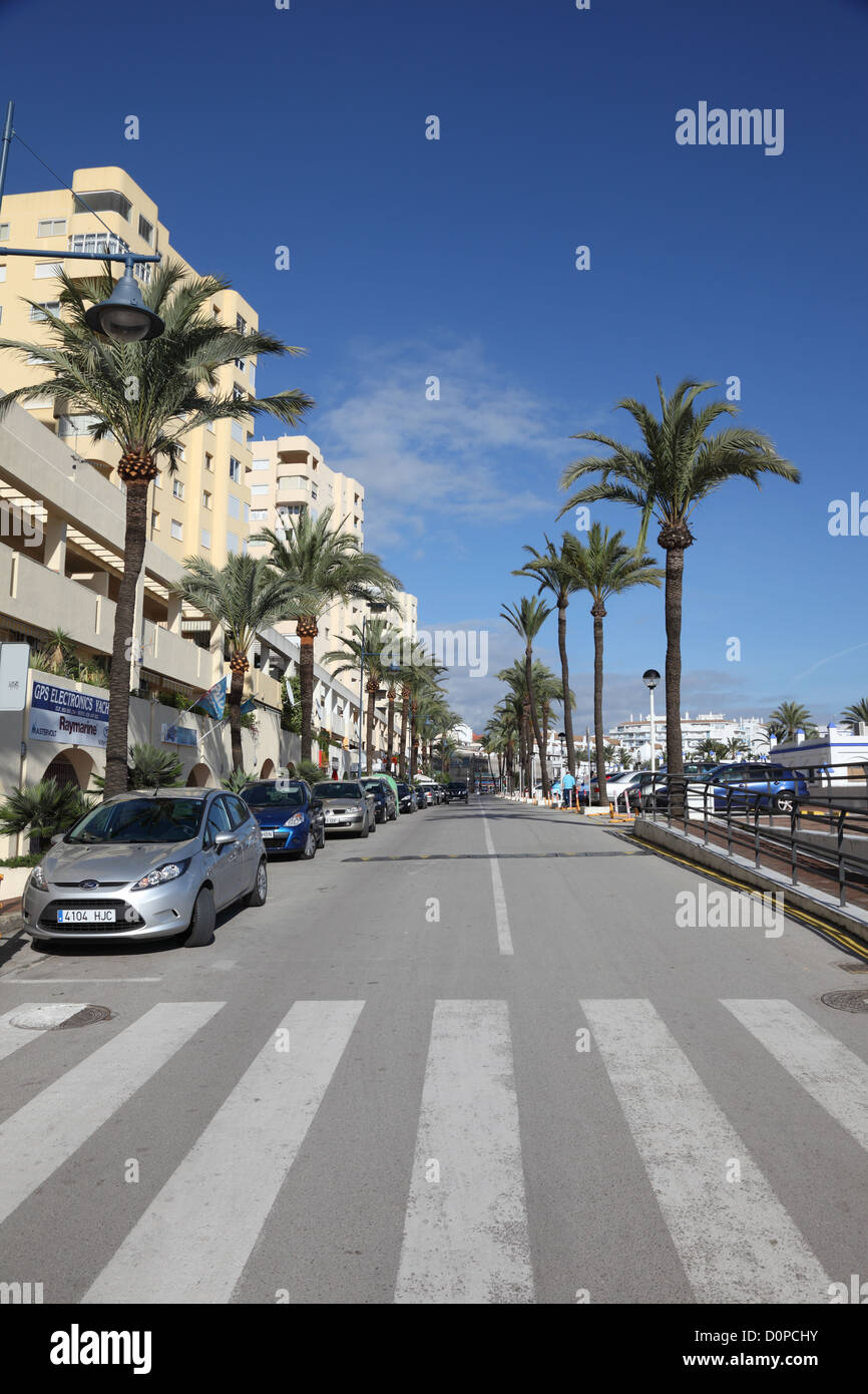 Street with palm trees in Estepona, Andalusia Spain Stock Photo