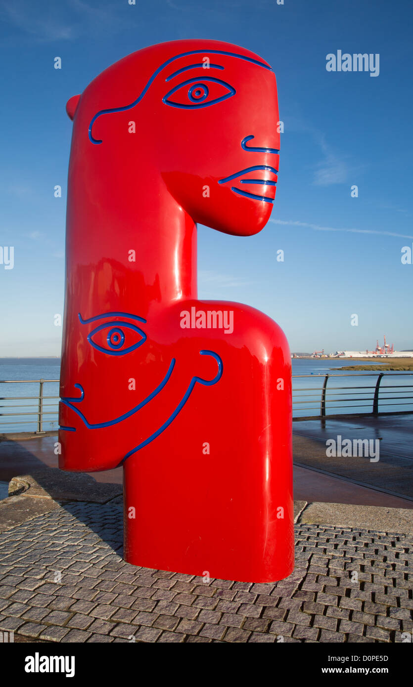 Jon Buck's sculpture ‘Ship to Shore' with faces looking in opposite