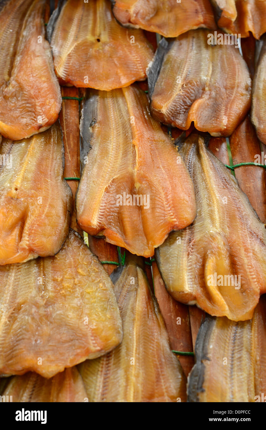 dried Broadhead catfish (Clarias macrocephalus) at Thailand market Stock Photo