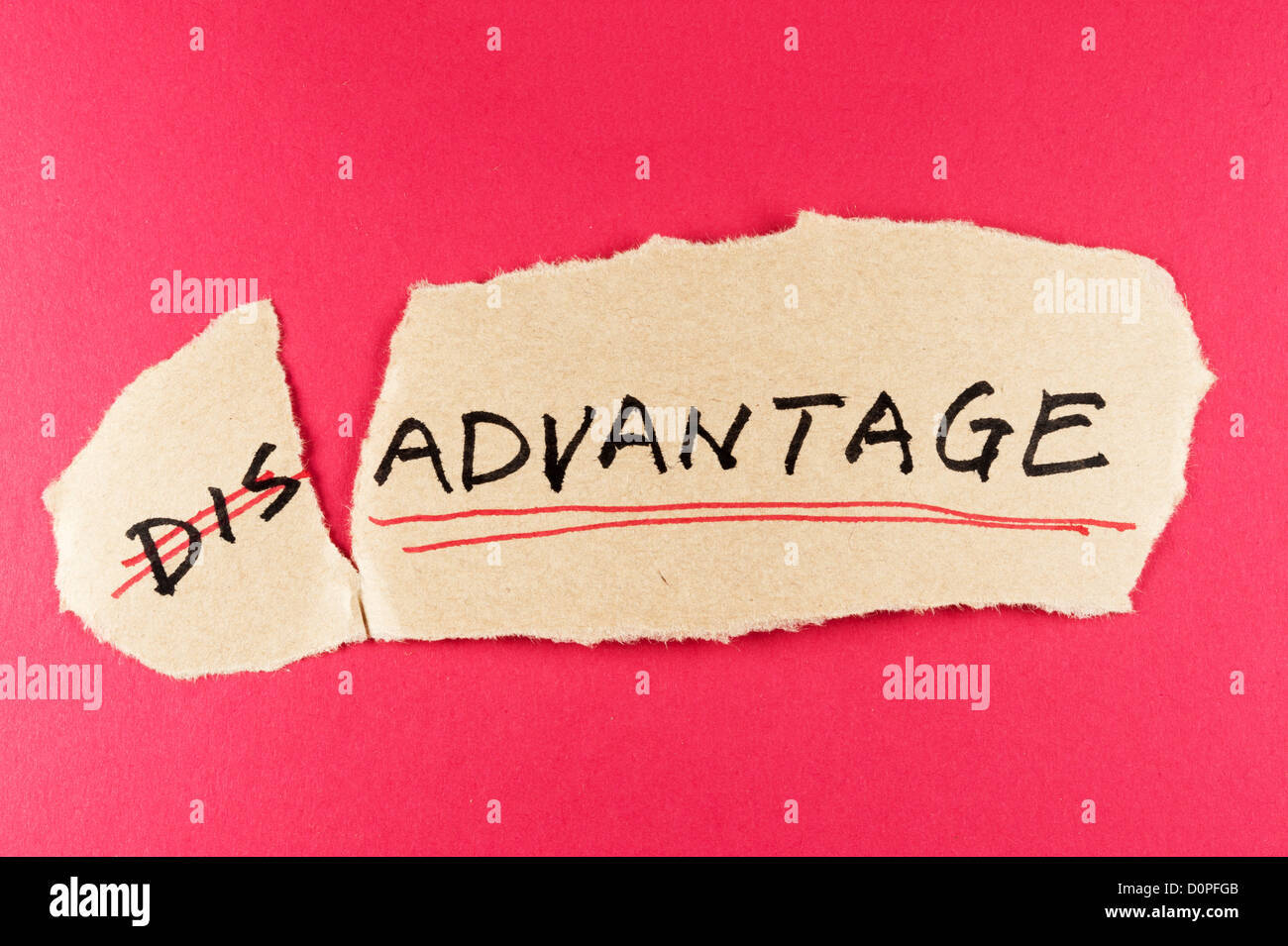 amending disadvantage word and changing it to advantage Stock Photo