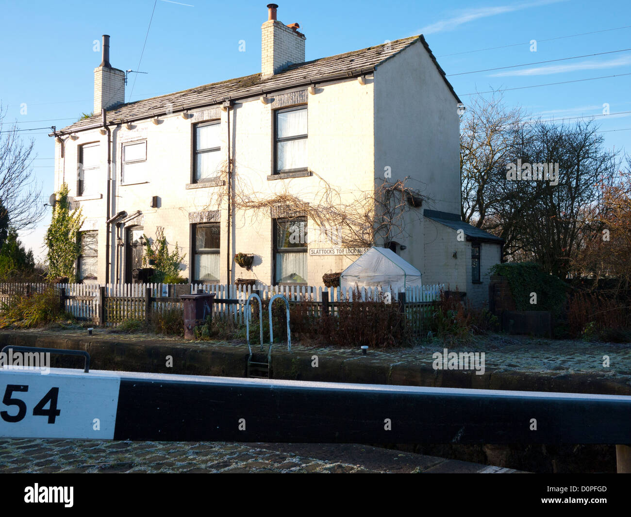 Lock Keeper Cottage, on the Rochdale canal at Slattocks, Middleton, Greater Manchester, UK Stock
