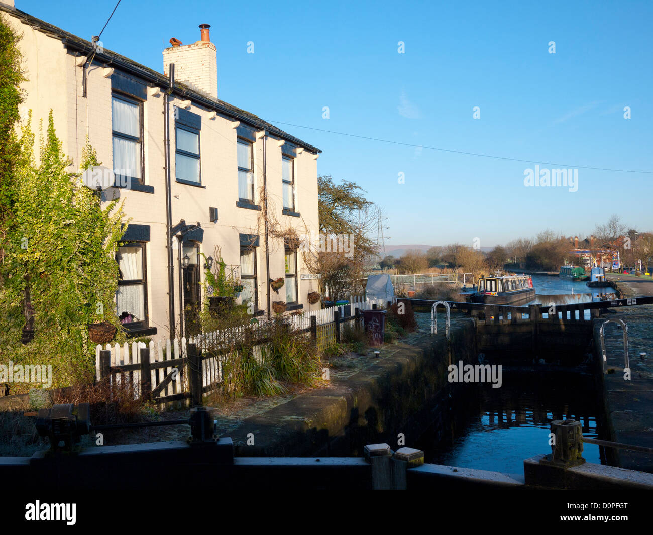 Lock Keeper Cottage, on the Rochdale canal at Slattocks, Middleton, Greater Manchester, UK Stock