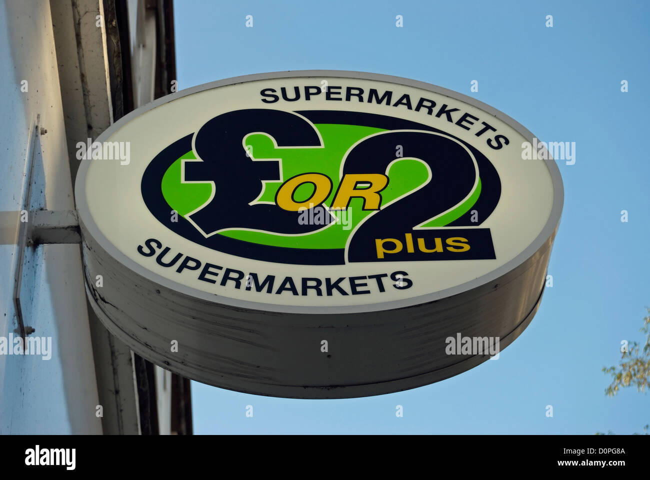 Uk Discounter Logos hanging sign with logo of discount supermarket, most stock priced at £2 ...