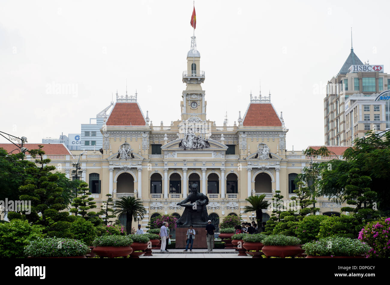 HO CHI MINH CITY, Vietnam - Ho Chi Minh City Hall during the day. It was built in the early 20th Century by the French colonial government as Saigon's city hall. It's also known as Ho Chi Minh City People's Committee Head office, in French as Hôtel de Ville de Saigon, and in Vietnamese as Trụ sở Ủy ban Nhân dân Thành phố Hồ Chí Minh. Stock Photo
