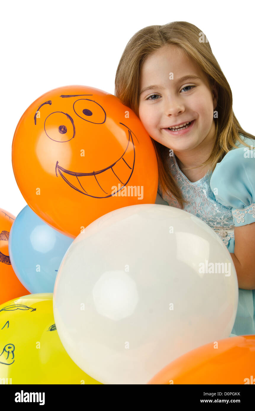 Little girl with balloons on white Stock Photo Alamy