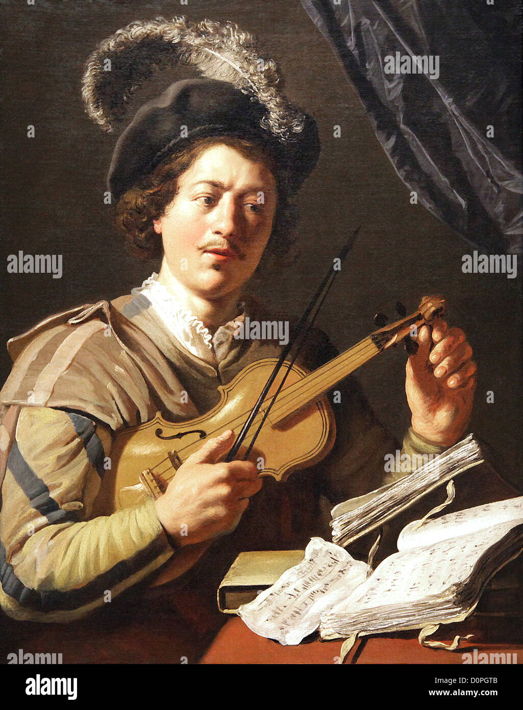 Violin player (1625) by Jan Lievens (1607 – 1674) Influenced by caravaggio.Dutch Golden Age painter associated with Rembrandt van Rijn Stock Photo