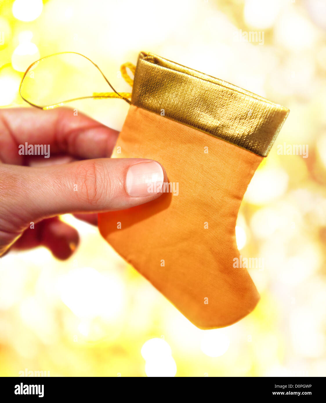 hand hods child's christmas socks for gift Stock Photo