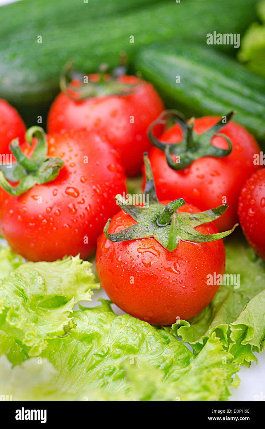 Tomatoes and cucumbers ready for salad Stock Photo - Alamy