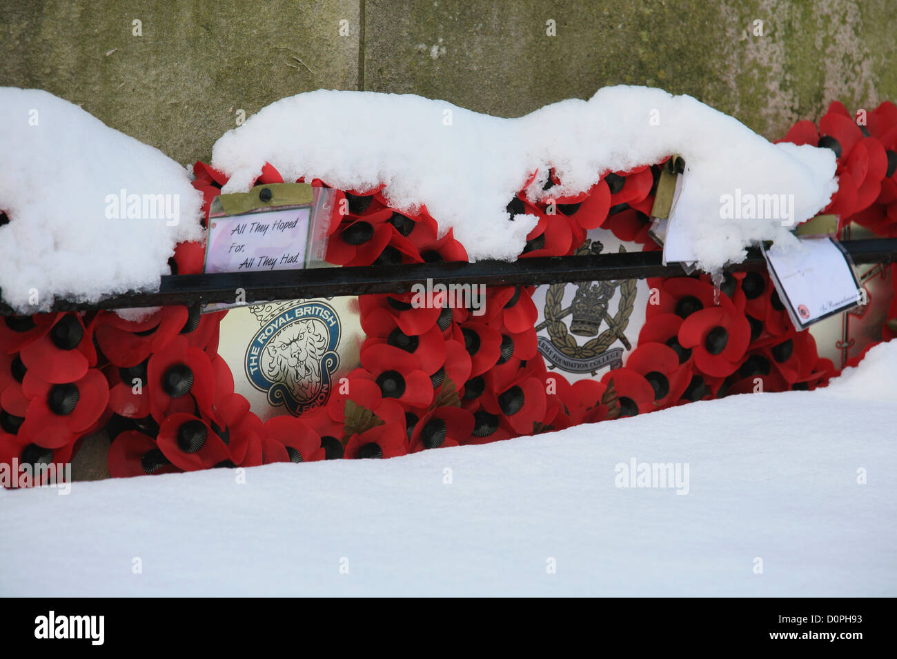 Rememberance Day poppy wreaths at Harrogate at cenotaph Stock Photo