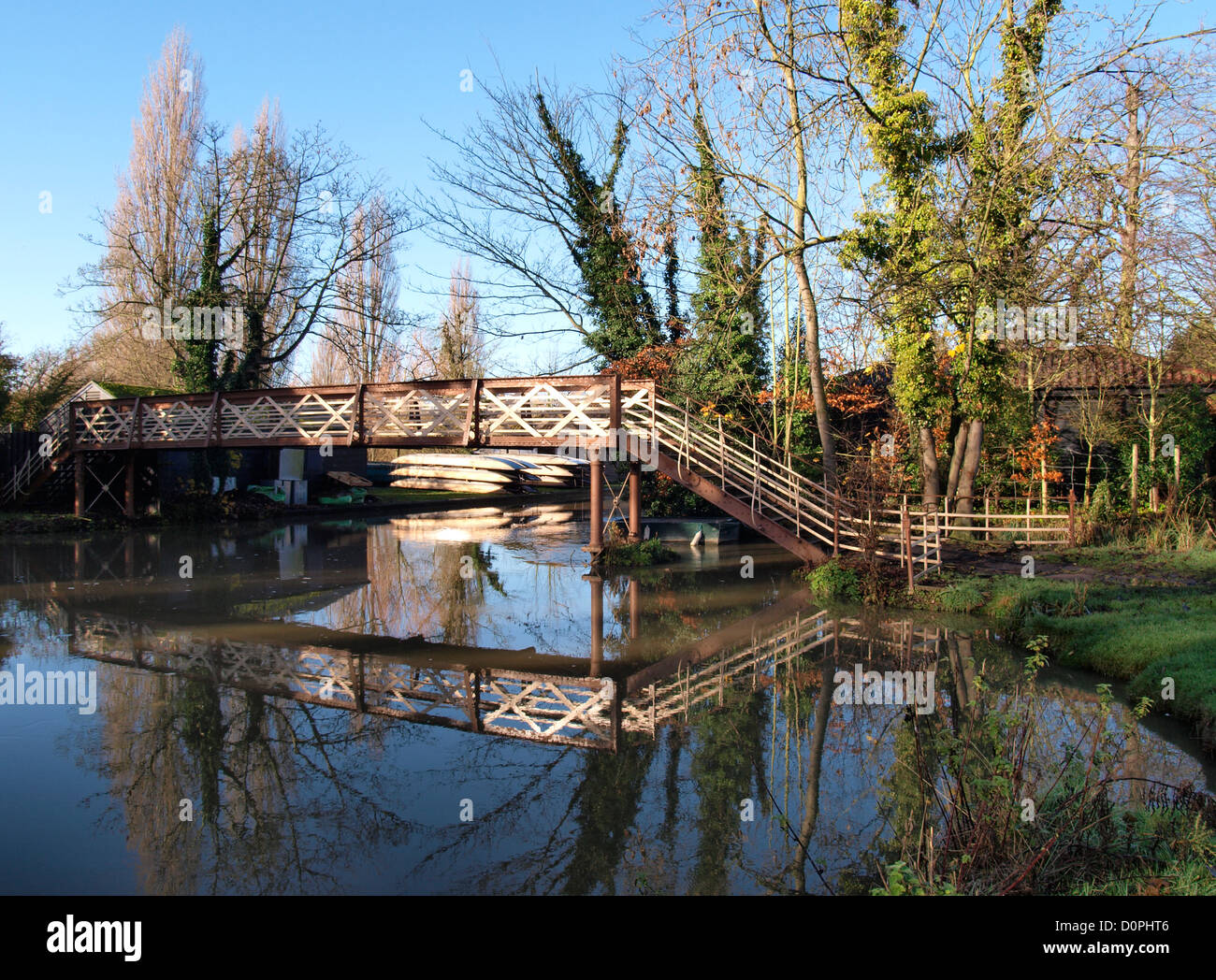 Metal footbridge over the river, Cambridge, UK Stock Photo