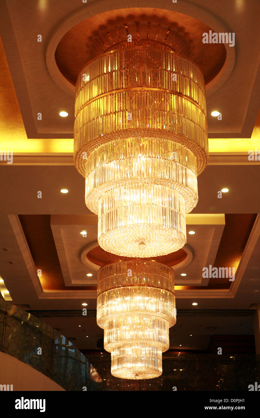 close up of elegant crystal chandelier Stock Photo