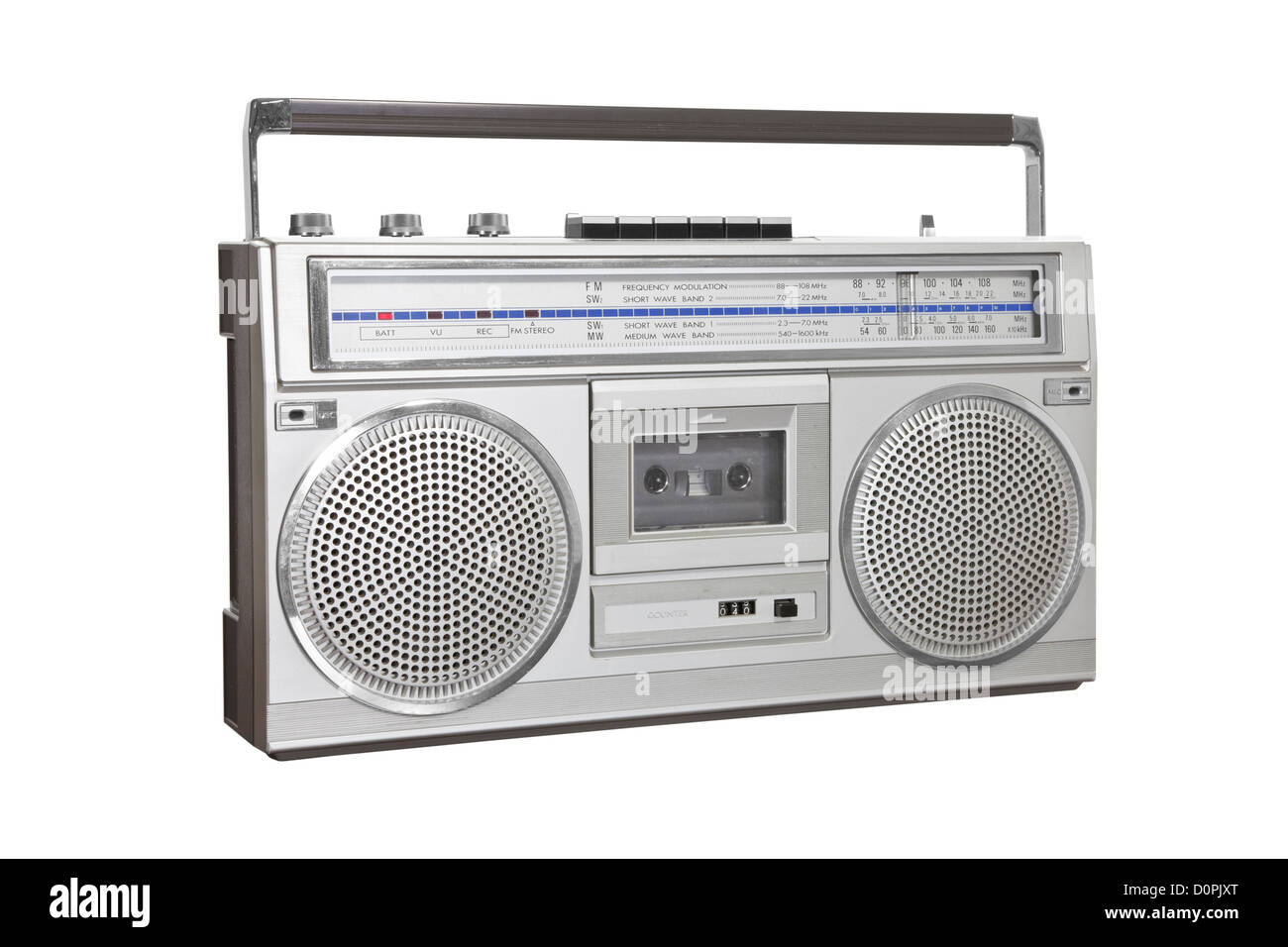 Vintage boom box blaster portable stereo with clipping path. Stock Photo