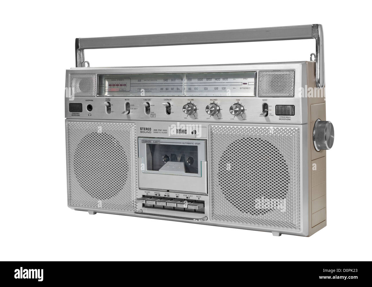 Vintage portable stereo blaster box isolated on white with clipping path Stock Photo
